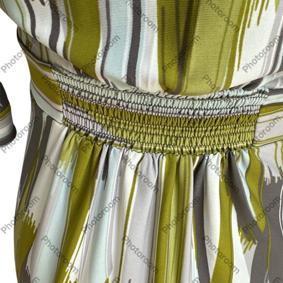 BCBG Maxazria Small Striped Faux Wrap Bodice Green Short Sleeve Top - Picture 5 of 7